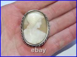 05J24 ANCIENNE BROCHE CAMEE MONTURE ARGENT MASSIF POINCON CRABE XIXe