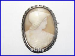 05J24 ANCIENNE BROCHE CAMEE MONTURE ARGENT MASSIF POINCON CRABE XIXe