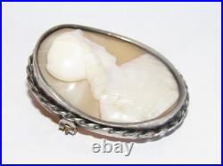 05J24 ANCIENNE BROCHE CAMEE MONTURE ARGENT MASSIF POINCON CRABE XIXe