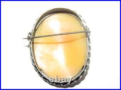 05J24 ANCIENNE BROCHE CAMEE MONTURE ARGENT MASSIF POINCON CRABE XIXe