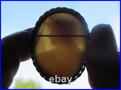 05J24 ANCIENNE BROCHE CAMEE MONTURE ARGENT MASSIF POINCON CRABE XIXe