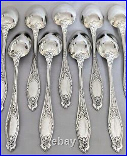 11 Cuillères Style Art Nouveau En Argent Massif Poinçon Minerve