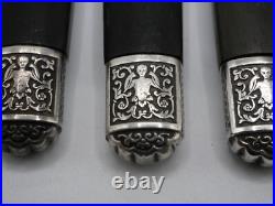 12 Couteaux A Fruits Fromage Lames Argent Massif Poincon Minerve Mascarons