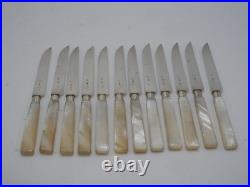 12 Couteaux Fruits Argent Massif Poincon Vieillard Paris 1819 Manches Nacre