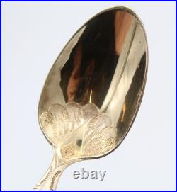 12 Cuilleres A Cafe En Argent Massif Vermeil Poincon Sanglier Manche A La Russe