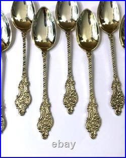 12 petites cuillères vermeil poinçon MINERVE 11,7 cm café thé moka argent massif