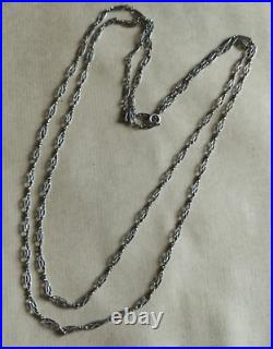 1.44 m Sautoir Chaine Collier XIXe argent massif filigrane poinçon hure sanglier