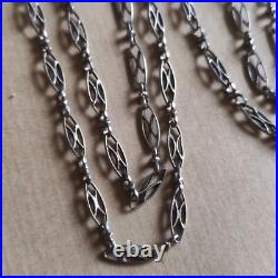 1.44 m Sautoir Chaine Collier XIXe argent massif filigrane poinçon hure sanglier