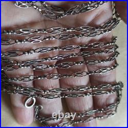 1.44 m Sautoir Chaine Collier XIXe argent massif filigrane poinçon hure sanglier