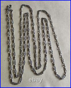 1.44 m Sautoir Chaine Collier XIXe argent massif filigrane poinçon hure sanglier