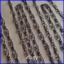 1.44 m Sautoir Chaine Collier XIXe argent massif filigrane poinçon hure sanglier