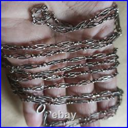 1.44 m Sautoir Chaine Collier XIXe argent massif filigrane poinçon hure sanglier