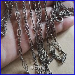 1.44 m Sautoir Chaine Collier XIXe argent massif filigrane poinçon hure sanglier