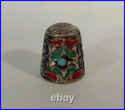 2 Dés à coudre. Émail Cloisonné Russe. Argent Massif non poinçonné. Vers 1880