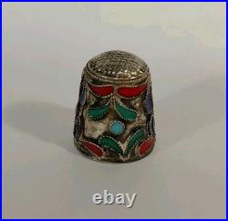 2 Dés à coudre. Émail Cloisonné Russe. Argent Massif non poinçonné. Vers 1880