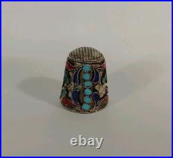 2 Dés à coudre. Émail Cloisonné Russe. Argent Massif non poinçonné. Vers 1880