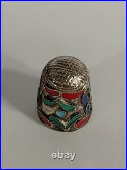 2 Dés à coudre. Émail Cloisonné Russe. Argent Massif non poinçonné. Vers 1880