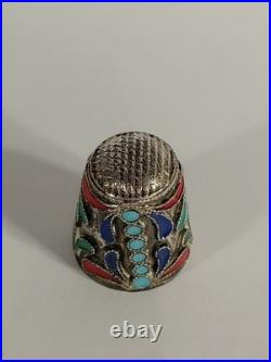 2 Dés à coudre. Émail Cloisonné Russe. Argent Massif non poinçonné. Vers 1880