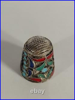 2 Dés à coudre. Émail Cloisonné Russe. Argent Massif non poinçonné. Vers 1880