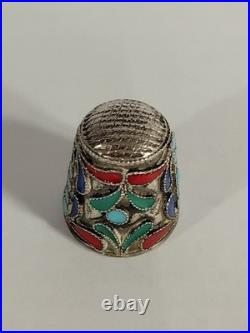 2 Dés à coudre. Émail Cloisonné Russe. Argent Massif non poinçonné. Vers 1880