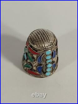 2 Dés à coudre. Émail Cloisonné Russe. Argent Massif non poinçonné. Vers 1880