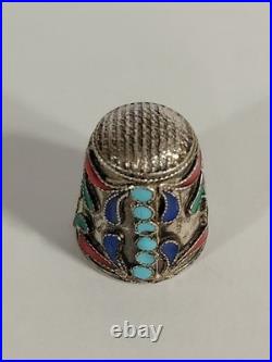 2 Dés à coudre. Émail Cloisonné Russe. Argent Massif non poinçonné. Vers 1880