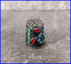 2 Dés à coudre. Émail Cloisonné Russe. Argent Massif non poinçonné. Vers 1880