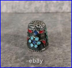 2 Dés à coudre. Émail Cloisonné Russe. Argent Massif non poinçonné. Vers 1880