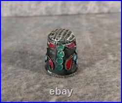 2 Dés à coudre. Émail Cloisonné Russe. Argent Massif non poinçonné. Vers 1880