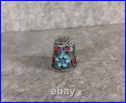 2 Dés à coudre. Émail Cloisonné Russe. Argent Massif non poinçonné. Vers 1880