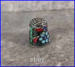 2 Dés à coudre. Émail Cloisonné Russe. Argent Massif non poinçonné. Vers 1880