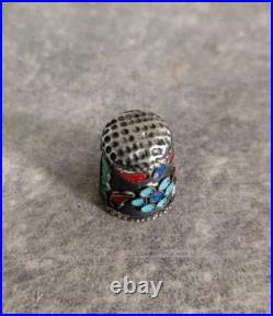 2 Dés à coudre. Émail Cloisonné Russe. Argent Massif non poinçonné. Vers 1880