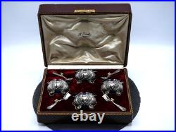 4 Salerons + 4 Pelles Argent Massif Poincon Minerve 1 Er Titre Decor Louis XV