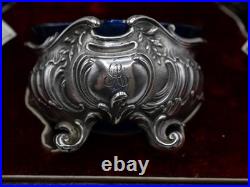 4 Salerons + 4 Pelles Argent Massif Poincon Minerve 1 Er Titre Decor Louis XV