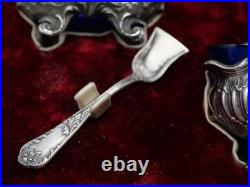 4 Salerons + 4 Pelles Argent Massif Poincon Minerve 1 Er Titre Decor Louis XV