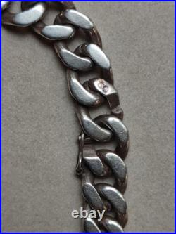 56,4g Bracelet gourmette en Argent 800 poinçon Crabe maille cubaine. XXème