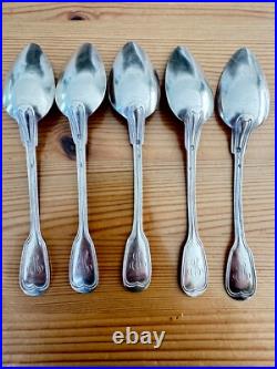 5 Petites Cuillères Poinçons Minerve Argent Massif Modèle Filets XIXe monogramme 5 Petites Cuillères Poinçons Minerve Argent Massif Modèle Filets XIXe monogramme