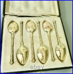 6 Anciennes Cuillères Russe Thé Café, Argent Massif et Vermeil Poinçon Sanglier