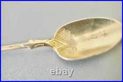 6 Anciennes Cuillères Russe Thé Café, Argent Massif et Vermeil Poinçon Sanglier