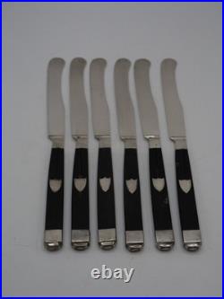 6 Couteaux A Fruits En Argent Massif Et Ebene Poincon Coq Paris 1809