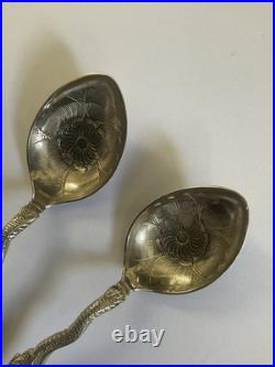 6 Petites Cuillères Argent massif 84 Dragons / Nagasaki Japon / Poinçon Russe