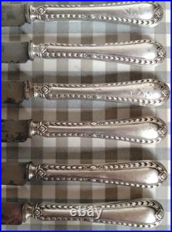6 anciens couteaux à fromage manches argent massif fourré poinçon Minerve CA32