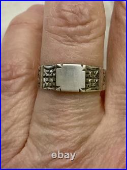 ANCIENNE BAGUE CHEVALIÈRE EN ARGENT MASSIF VÉRITABLE CISELURE/ Poinçons