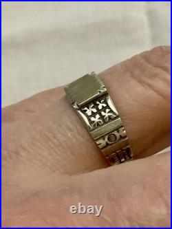 ANCIENNE BAGUE CHEVALIÈRE EN ARGENT MASSIF VÉRITABLE CISELURE/ Poinçons