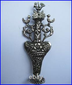 ANCIEN ARGENT MASSIF SOLID SILVER FLACON à Khôl poinçon tète de maure 11 cm 46 g