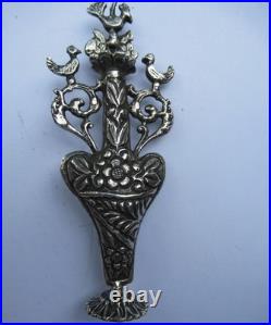 ANCIEN ARGENT MASSIF SOLID SILVER FLACON à Khôl poinçon tète de maure 11 cm 46 g