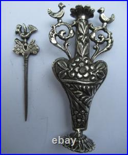 ANCIEN ARGENT MASSIF SOLID SILVER FLACON à Khôl poinçon tète de maure 11 cm 46 g