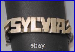 -ANCIEN BRACELET GOURMETTE ARGENT MASSIF Poinçon CRABE Prénom SYLVIA D