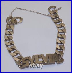 -ANCIEN BRACELET GOURMETTE ARGENT MASSIF Poinçon CRABE Prénom SYLVIA D