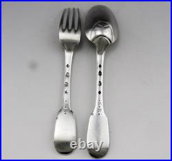 ANCIEN COUVERT CUILLERE ET FOURCHETTE EN ARGENT MASSIF 18EME POINCONS poids 133G